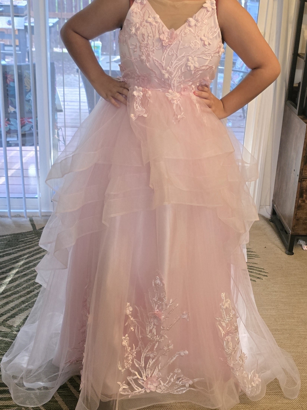 Girls Pink Floral Tulle Layered Dress